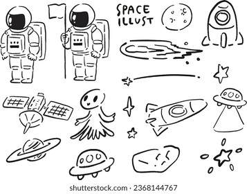 Hand drawn style loose illustration set about space line art