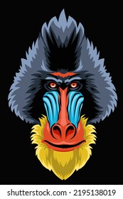 Hand Drawn style of Mandrill monkey head