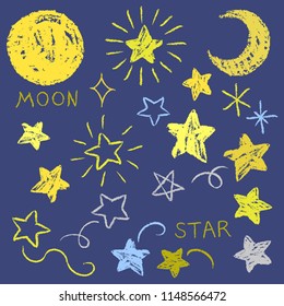 Hand drawn style material collection of Moon and Star