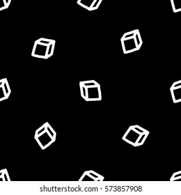 Hand Drawn Style Outline Cubes on Black Background Abstract Minimalistic Vector Seamless Pattern