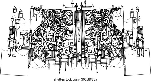Hand drawn style of party illustrator. Zentangle style. line art collection.