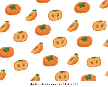 Hand drawn style with persimmon and cross-section wallpaper pattern illustration