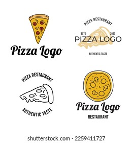 Hand Drawn style of Pizza Label Badge Sign Set Concept Flat Design Style. Vector illustration of Pizza Sticker 