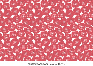 Handgezeichneter Stil rote Pflaume Blüten Hintergrund, Niedliches japanisches Muster Tapete, Nahtloses Vektormaterial