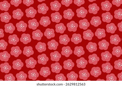 Handgezeichneter Stil rote Pflaume Blüten Hintergrund, Niedliches japanisches Muster Tapete, Nahtloses Vektormaterial