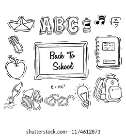 hand drawn style of school icons collection 