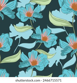 Hand drawn style seamless background flower pattern. Vector illustration.Pastel color