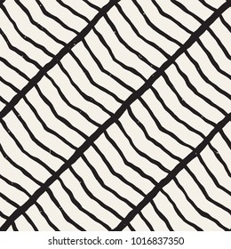 Hand drawn style seamless pattern. Abstract geometric tiling background in black and white. Vector stylish doodle line lattice