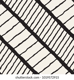 Hand drawn style seamless pattern. Abstract geometric tiling background in black and white. Vector stylish doodle line lattice