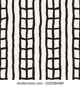 Hand drawn style seamless pattern. Abstract geometric tiling background in black and white. Vector stylish doodle line lattice