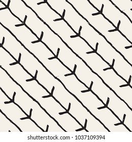 Hand drawn style seamless pattern. Abstract geometric tiling background in black and white. Vector stylish doodle line lattice