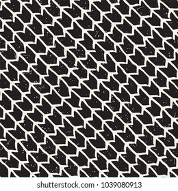 Hand drawn style seamless pattern. Abstract geometric tiling background in black and white. Vector doodle line lattice