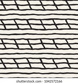 Hand drawn style seamless pattern. Abstract geometric tiling background in black and white. Vector stylish doodle line lattice