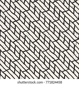 Hand drawn style seamless pattern. Abstract geometric tiling background in black and white. Vector stylish doodle line lattice