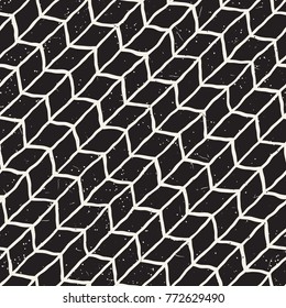 Hand drawn style seamless pattern. Abstract geometric tiling background in black and white. Vector stylish doodle line lattice