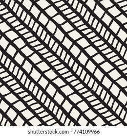Hand drawn style seamless pattern. Abstract geometric tiling background in black and white. Vector stylish doodle line lattice