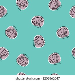 Hand drawn style of seashells on blue background, Animal seamless pattern background.