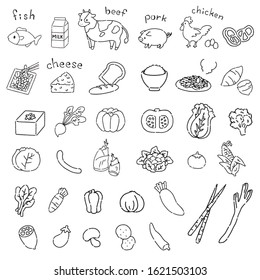 Hand drawn style simple and cute vegetables and meat illustration material