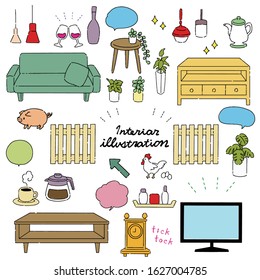 
Hand drawn style simple and cute interior material illustration set