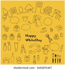 Hand drawn style simple cute white day material illustration set