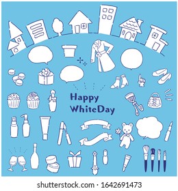 Hand drawn style simple cute white day material illustration set