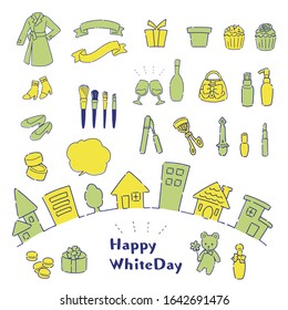 Hand drawn style simple cute white day material illustration set