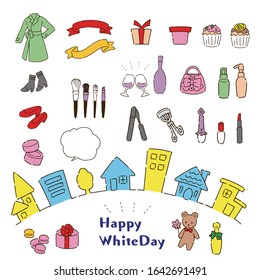 Hand drawn style simple cute white day material illustration set