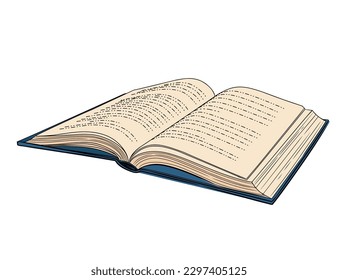 Estilo dibujado a mano libro abierto único con ilustración vectorial dura aislada en fondo blanco