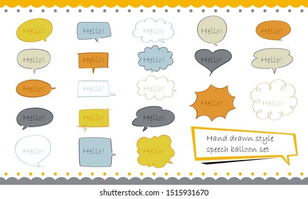 Hand drawn style speech balloon illustration set
