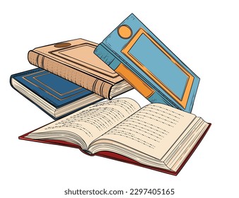 Pila de libros de estilo dibujada a mano con ilustración vectorial de tapa dura aislada en fondo blanco