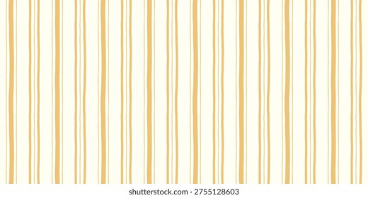 Hand drawn style stripe pattern with natural wave effect. Yellow organic flowing vertical Lines. Minimalist striped seamless background. Texture for textile, wallpaper, apparel, home decor, packaging