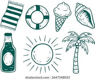 HAND DRAWN STYLE OF SUMMER HOLIDAY ICON SET LOGO