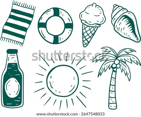HAND DRAWN STYLE OF SUMMER HOLIDAY ICON SET LOGO