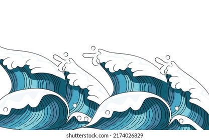 Hand drawn style Tsunami wave big blue sea wave in sketchy style vector illustration sketch design on white background