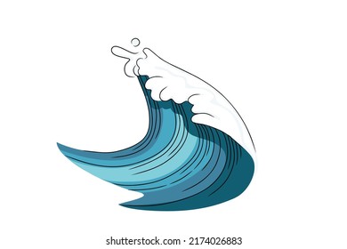 Hand drawn style Tsunami wave big blue sea wave in sketchy style vector illustration sketch design on white background