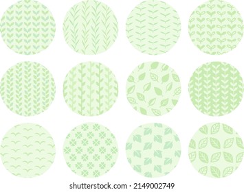 Hand drawn style various botanical pattern circular frame illustration set