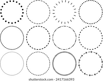 Hand drawn style various dotted lines and stitches ring frame set