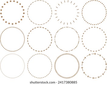Hand drawn style various dotted circular ring frame set in brown color