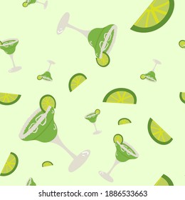 Hand drawn style of vector Illustraction of margarita cocktail and lime.
