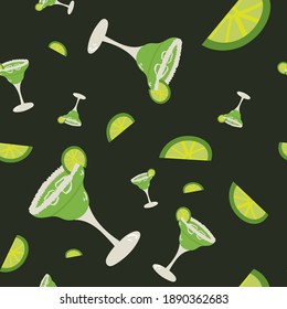 Hand drawn style of vector Illustraction of margarita cocktail and lime.