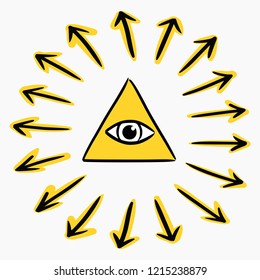 Hand drawn style vector illustration of god's eye in a pyramid symbol, the all seeing eye (providence concept)