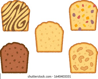 Hand drawn style vector illustration set of 5 types of pound cakes