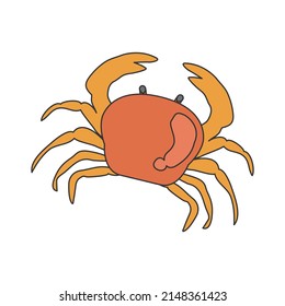 Hand drawn style vector illustration of red crab isolated on background.