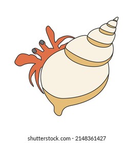Hand drawn style vector illustration of red hermit crab isolated on background.