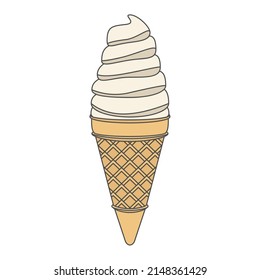 Hand drawn style vector illustration of soft serve ice cream cone isolated on background.