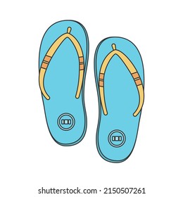 Ilustración vectorial de estilo dibujado a mano de los Flip-flops azules aislados en el fondo.