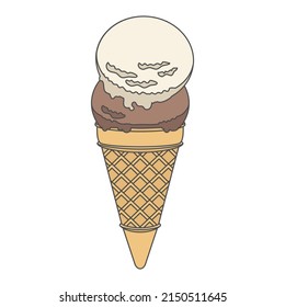 Hand drawn style vector illustration of vanilla and chocolate ice cream isolated on background.