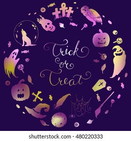 hand drawn style vector illustration with different halloween characters. Poster or banner template.