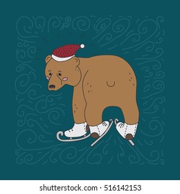 hand drawn style vector illustration with bear. Poster or banner template.