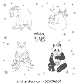 hand drawn style vector illustration with bear. Poster or banner template.
